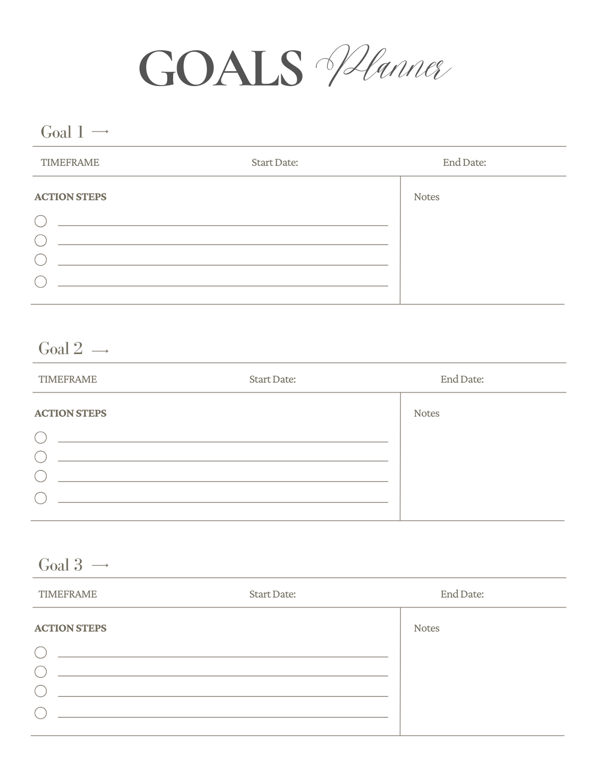 Goals Planner - White